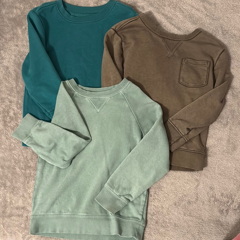 Set of Three Sweatshirts in Teal, Olive, and Mint